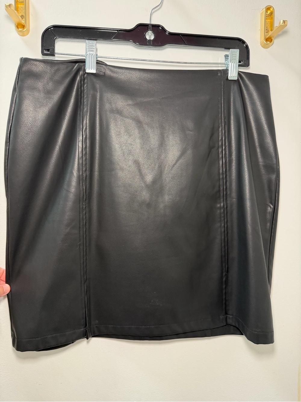 Mango Black Faux Leather Skirt with Seam Panels
